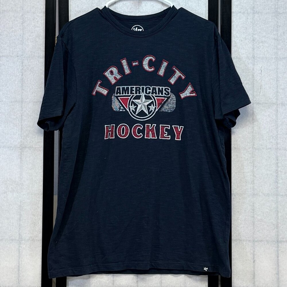 47 Brand Tri City Americans Hockey Short Sleeve Graphic Tee Shirt M Navy